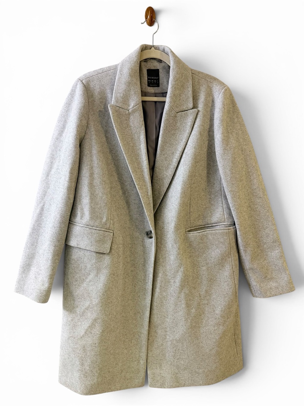 Primark Women’s Light Gray Knee-Length Tailored Coat Old Money Chic | Size 12